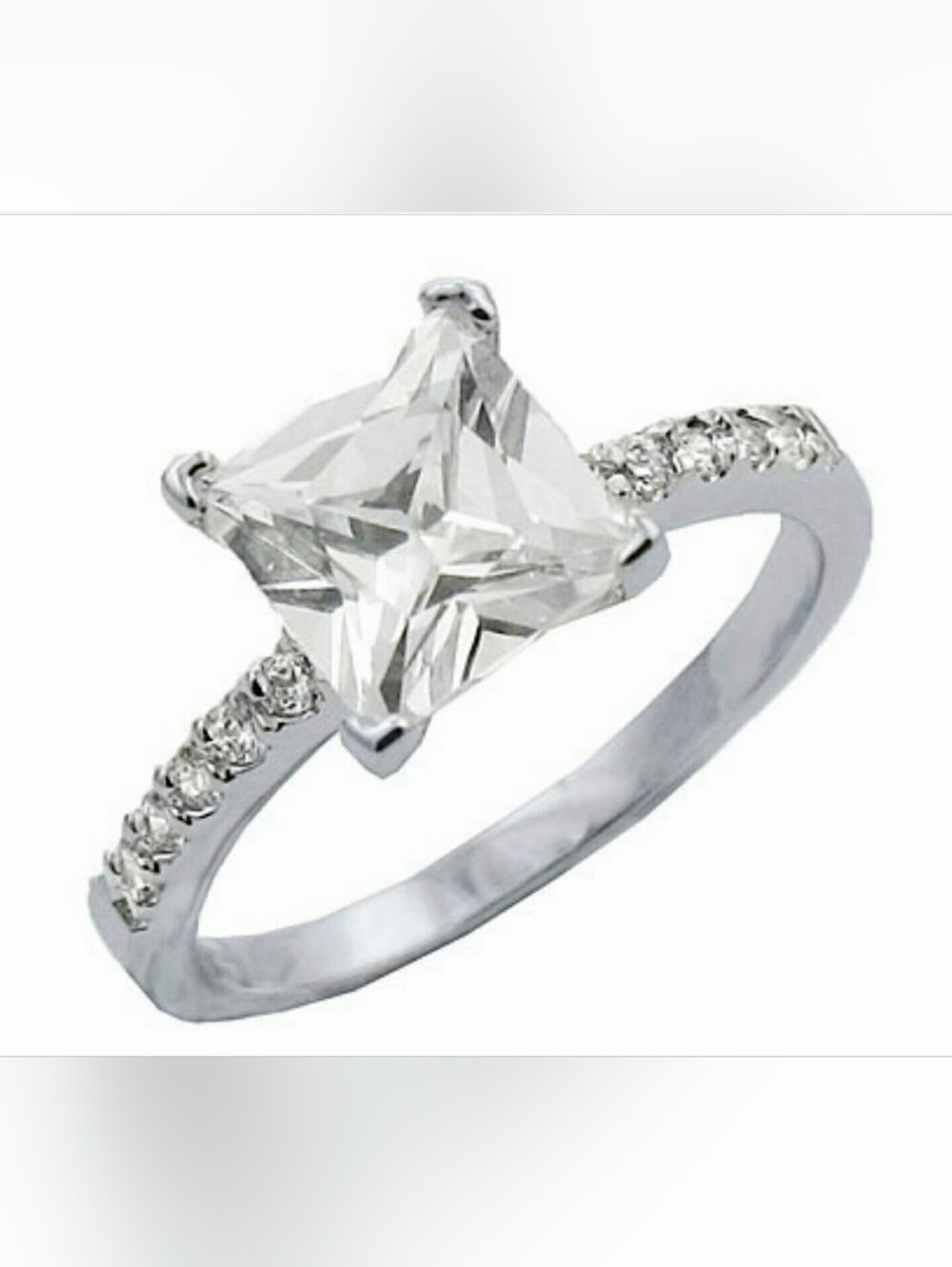 Silver plated Antik Cushion Cut Cubic Zirconia  Solitaire Ring Sizes 8 9 *